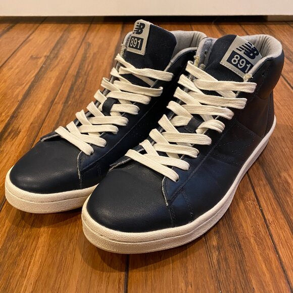 New Balance 891 Navy Leather Mid-Tops - Picture 1 of 4